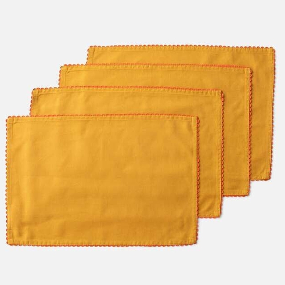 Schoolhouse Mustard Placemats with Coral Edging
